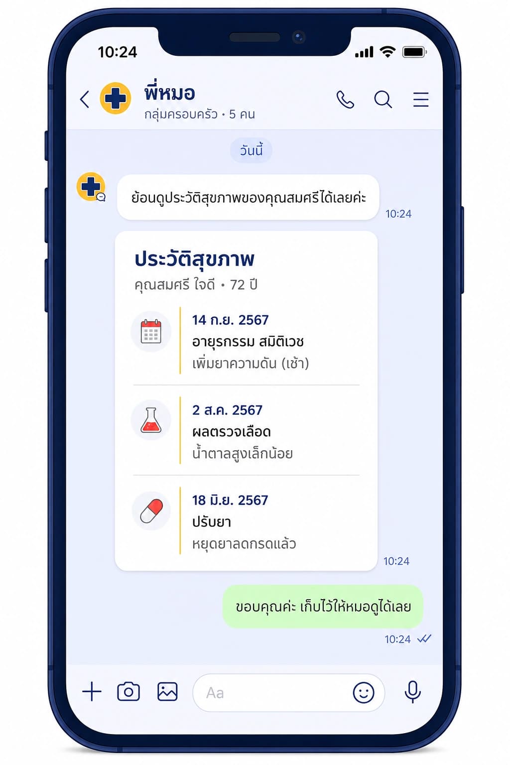 ภาพหน้าจอ Care Profile ของผู้รับการดูแล